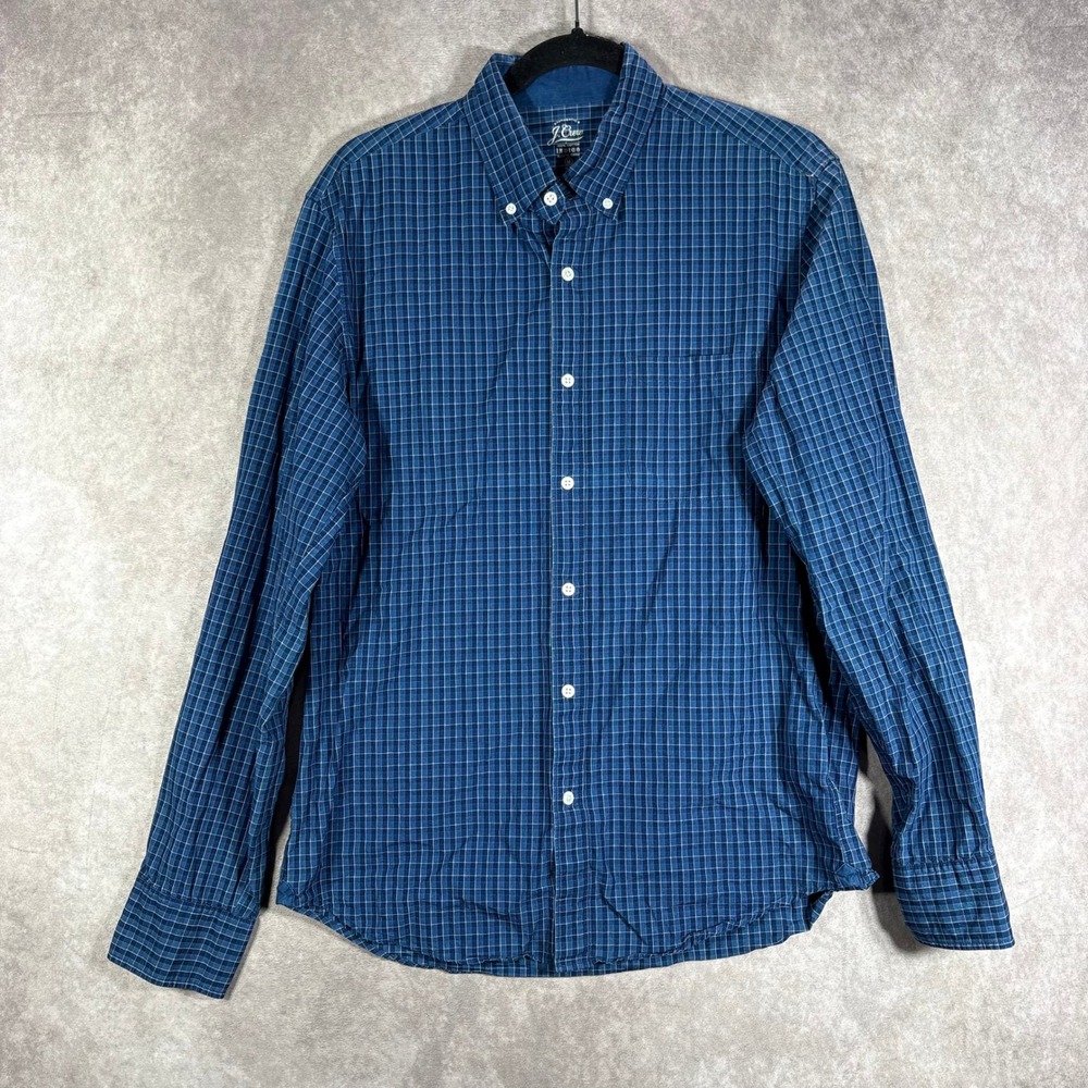 J.Crew Shirt Mens Size Medium Blue Indigo Plaid Button Down Long Sleeve Casual